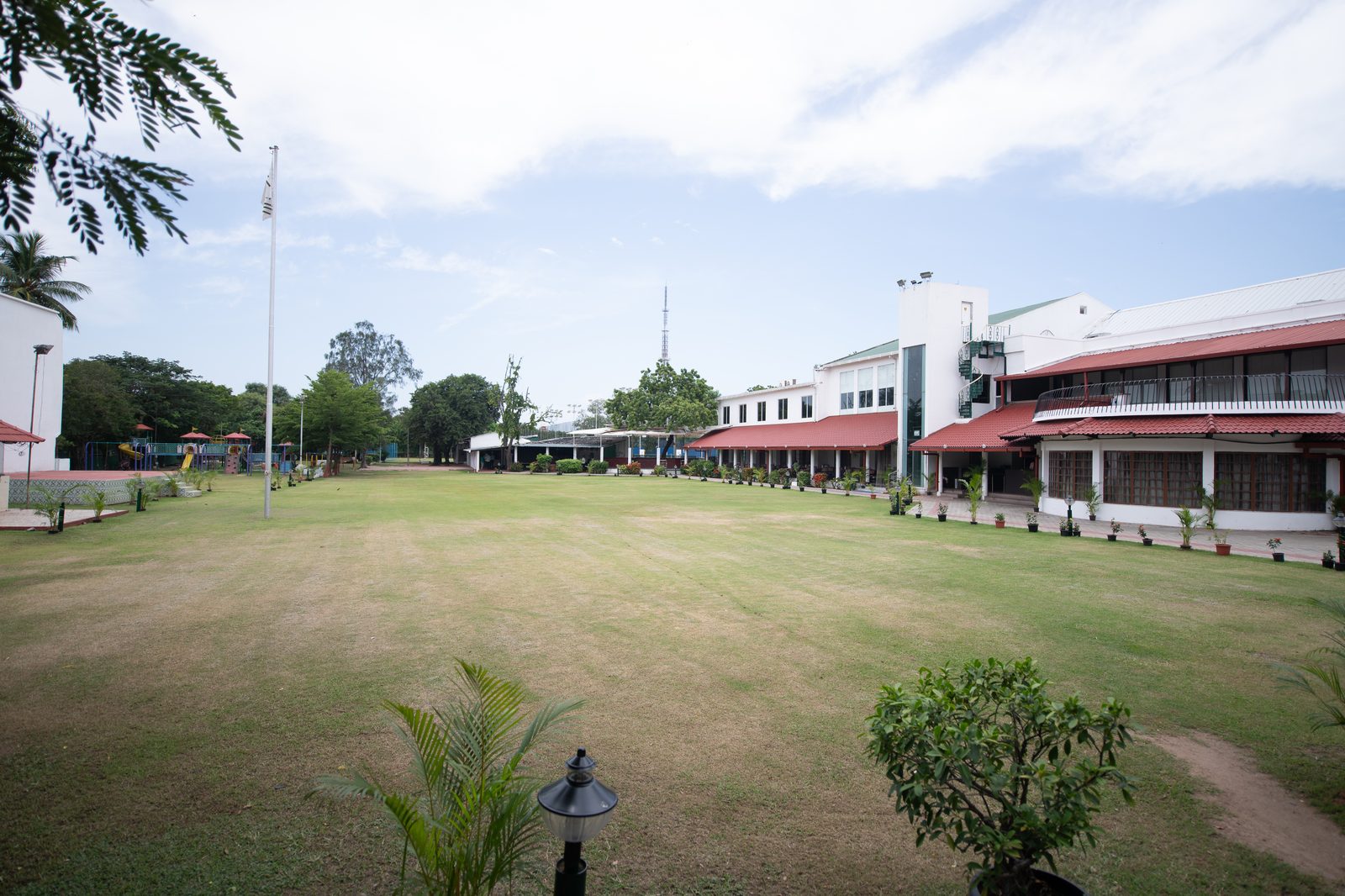Club lawn looking toward the clubhouse at Madras Gymkhana Club
